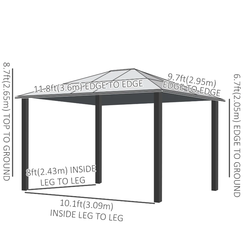Outsunny 10' x 12' Hard Top Gazebo Canopy Sunshelter Waterproof Sun Shade with Sidewalls and Mosquito Netting