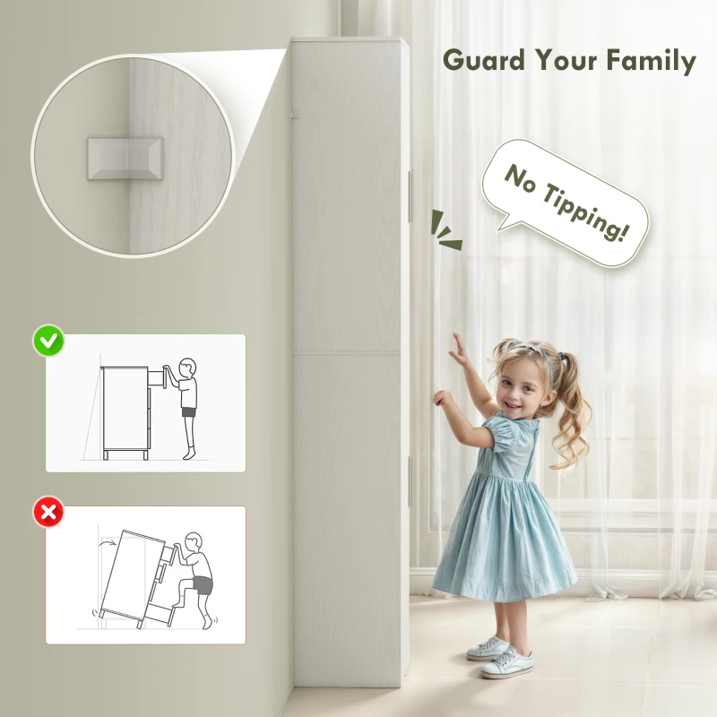 HOMCOM Tall Bathroom Cabinet, Slim Bathroom Floor Cabinet w/ 2 Doors and 4 Adjustable Shelves for Living Room, Kitchen, White