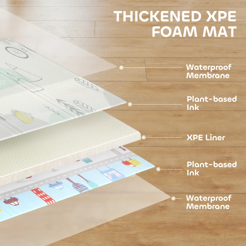 Qaba Foldable Baby Plat Mat, 77" x 58" Kids Floor Mat for Crawling and Learning, Track & Elephant Theme