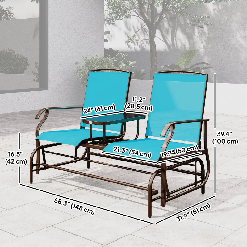 Outsunny Patio Glider Rocking Chair 2 Person Outdoor Loveseat Rocker Garden Furniture Bench, Blue