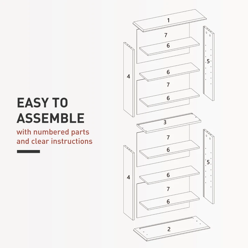 HOMCOM 8-Tier DVD Shelf with 6 Adjustable Shelves, Slim CD Shelf, Holds 360 CDs, 185 DVDs or 185 Blu-rays, White