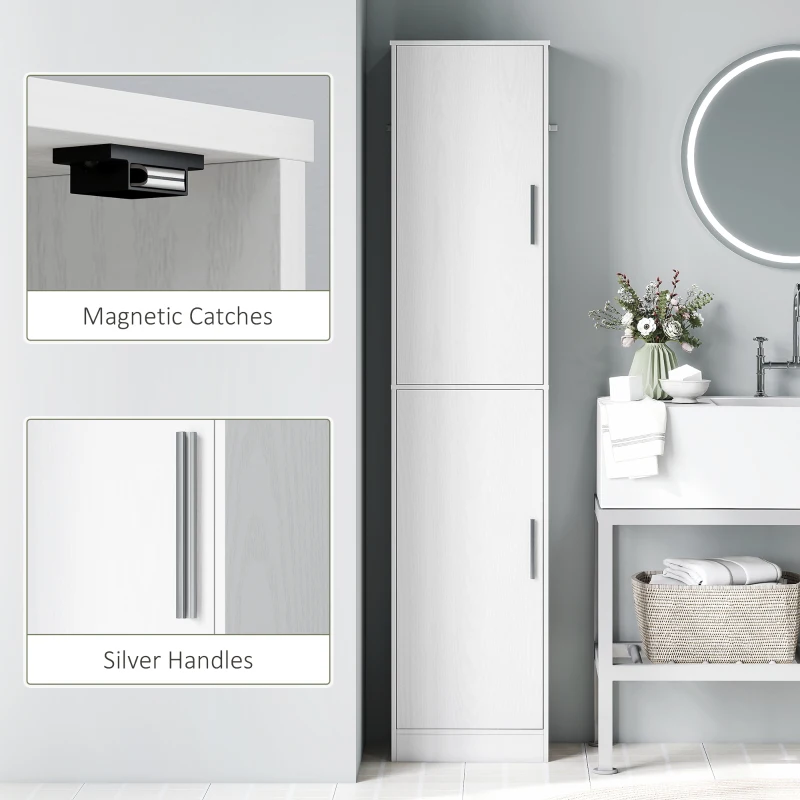 HOMCOM Tall Bathroom Cabinet, Slim Bathroom Floor Cabinet w/ 2 Doors and 4 Adjustable Shelves for Living Room, Kitchen, White