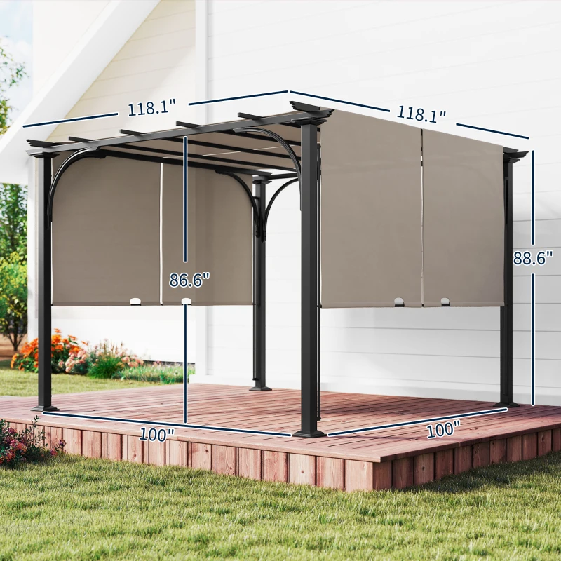 Outsunny 10' x 10' Patio Pergola with Weather-Resistant Steel Frame, Backyard Sun Shade Canopy Cover Shelter for Porch Party, Garden, Grill Gazebo, Beige