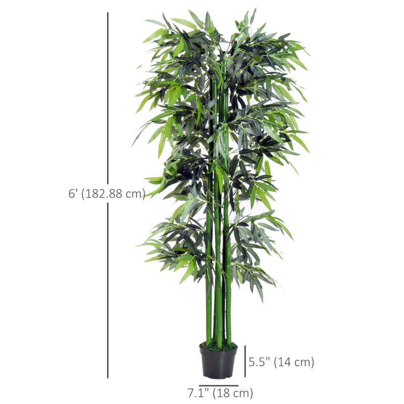 Outsunny 6FT Artificial Bamboo Tree Fake Decorative Plant with Nursery Pot for Indoor Décor