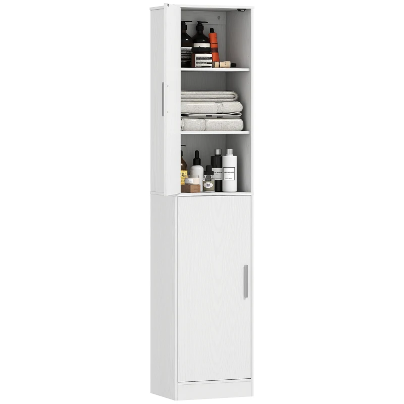 HOMCOM Tall Bathroom Cabinet, Slim Bathroom Floor Cabinet w/ 2 Doors and 4 Adjustable Shelves for Living Room, Kitchen, White