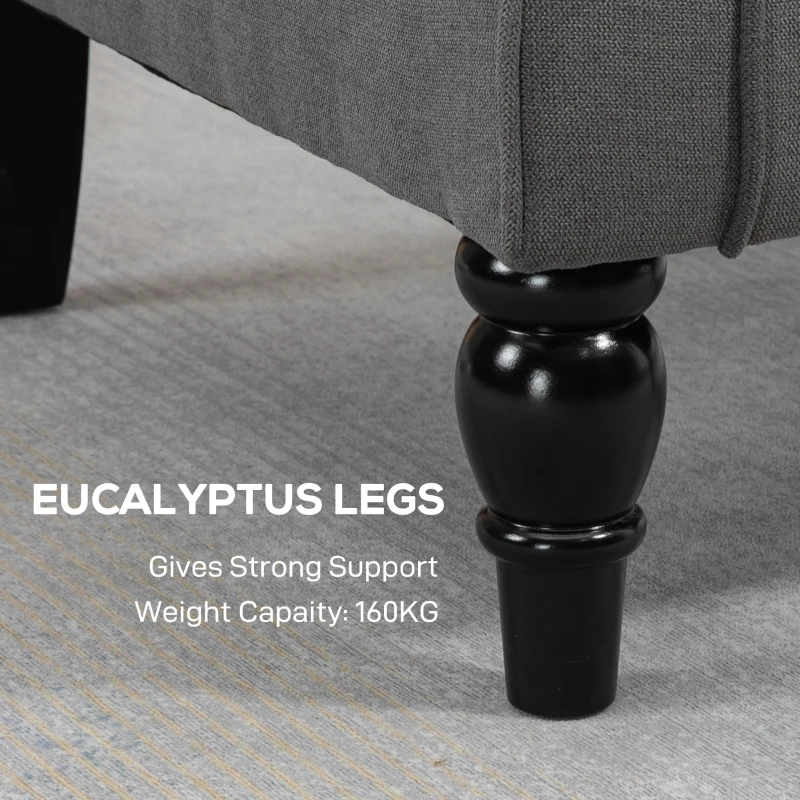 HOMCOM Fabric Accent Chair, Button Tufted Armchair, Armchair with Wood Legs, Thick Padding for Bedroom, Charcoal Grey