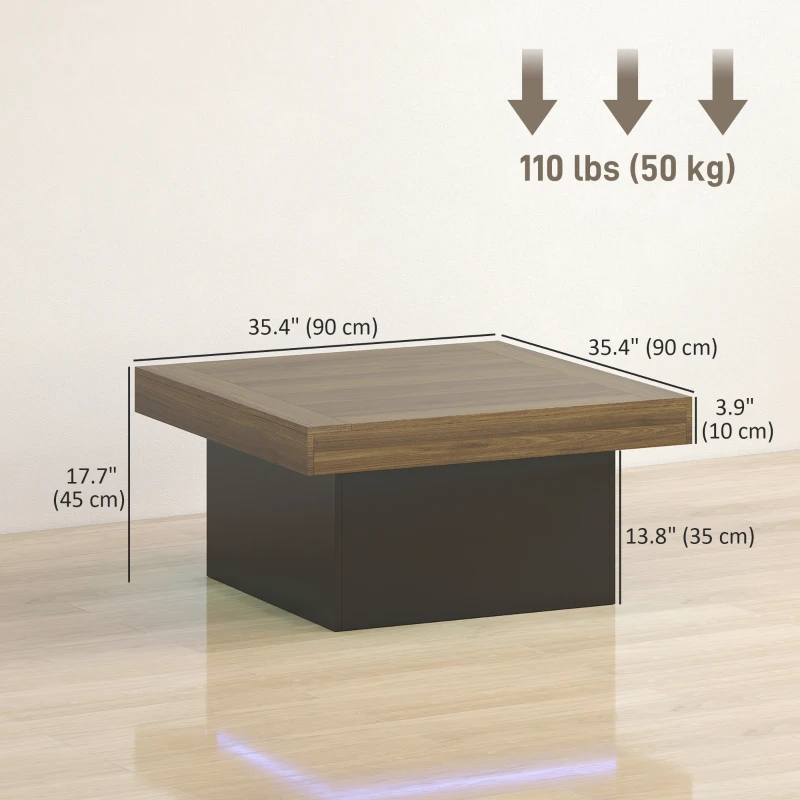 HOMCOM Square Coffee Table with 16-Colour LED Lights, 35-inch Modern Center Table for Living Room, Walnut
