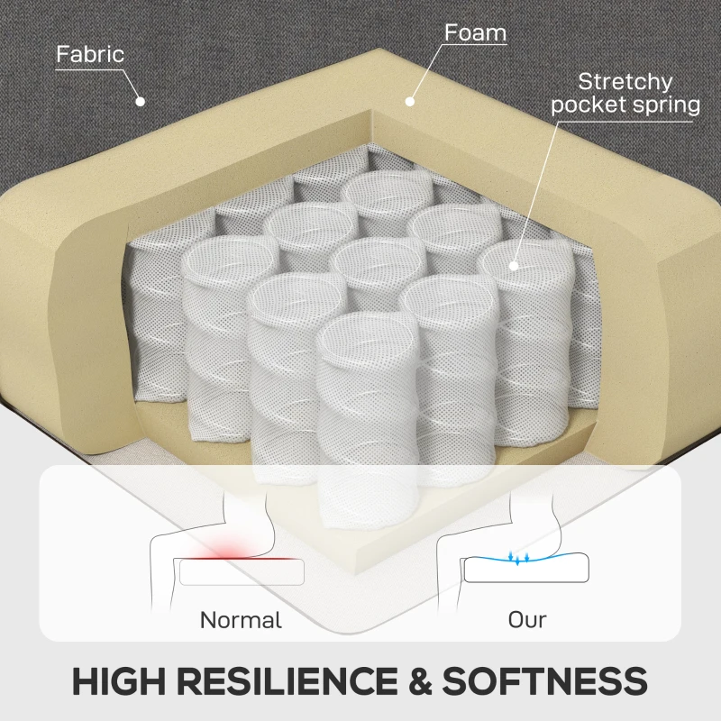 HOMCOM Fabric Accent Chair, Button Tufted Armchair, Armchair with Wood Legs, Thick Padding for Bedroom, Charcoal Grey