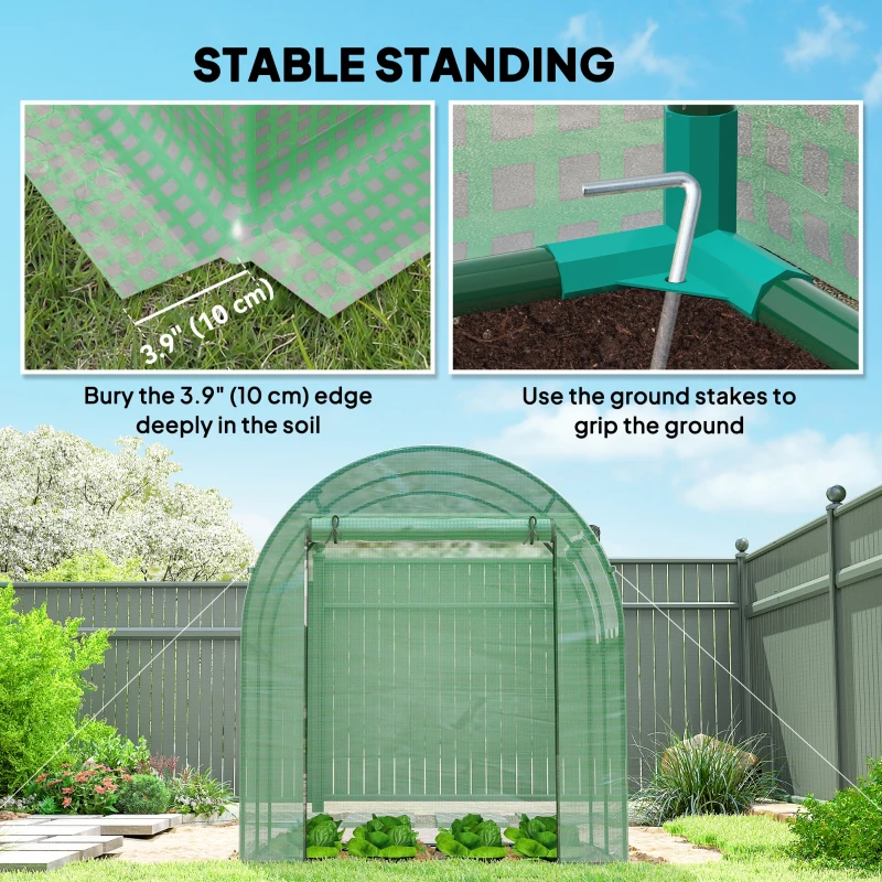 Outsunny 6' x 6' x 6.6' Walk-in Greenhouse, Tunnel Green House with Zippered Door, Roll-up Window, PE Cover, Steel Frame, Green