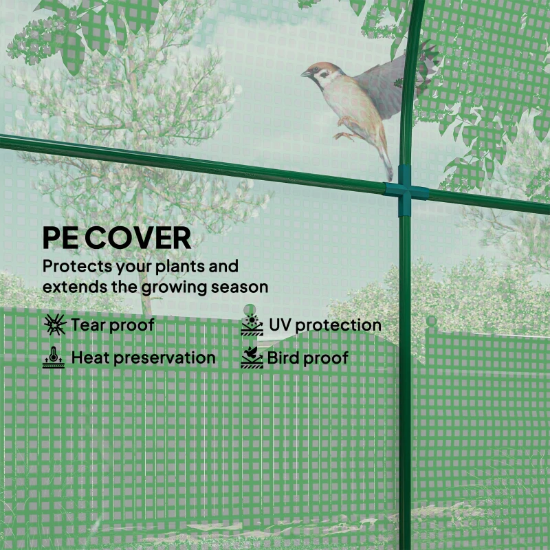 Outsunny 6' x 6' x 6.6' Walk-in Greenhouse, Tunnel Green House with Zippered Door, Roll-up Window, PE Cover, Steel Frame, Green