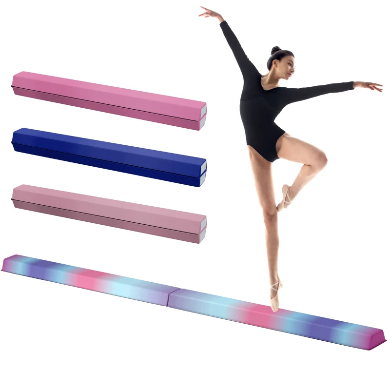 Soozier 7.7ft Folding Balance Beam, Gymnastics Equipment with Anti-Slip Bottom for Kids Home Training, Multicolour