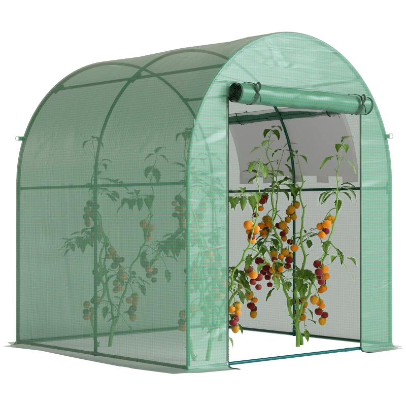 Outsunny 6' x 6' x 6.6' Walk-in Greenhouse, Tunnel Green House with Zippered Door, Roll-up Window, PE Cover, Steel Frame, Green