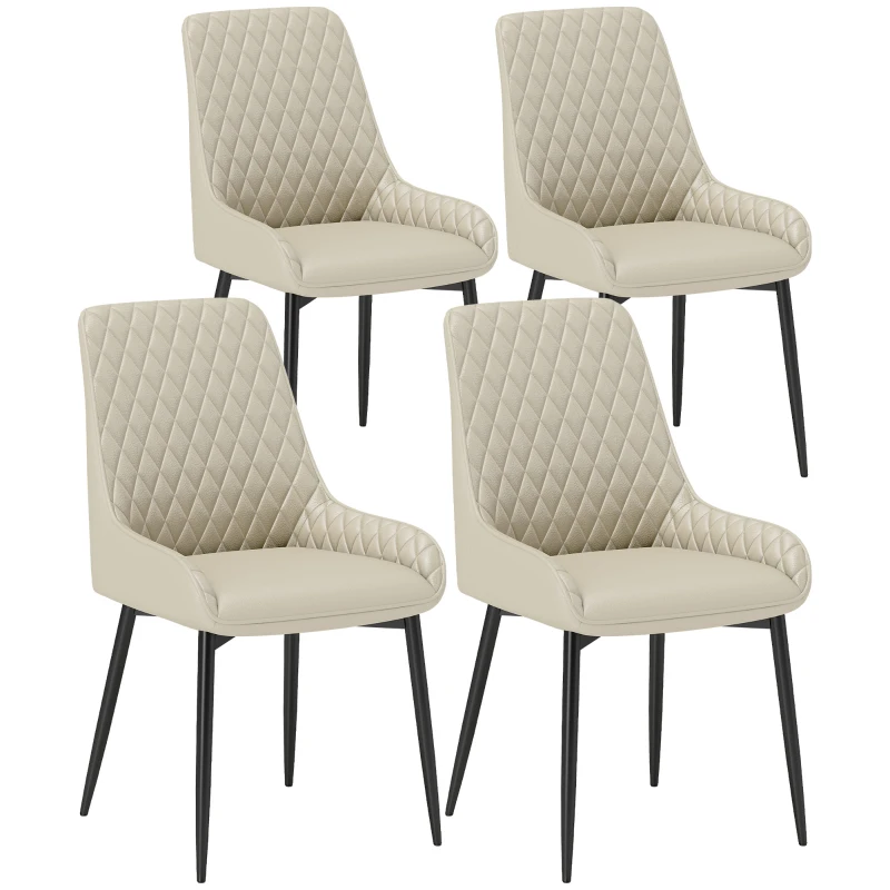 HOMCOM Upholstered Kitchen Chairs, Modern Dining Chairs Set of 4 with Diamond Tufting and Steel Legs for Dining Room, Khaki