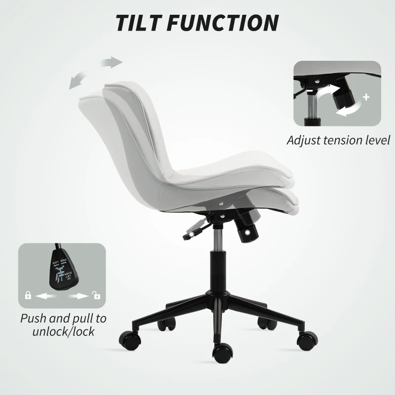 HOMCOM Armless Office Chair, 360° Swivel Desk Chair with Adjustable Height & Tilt Function for Home Office, Study, Cream White