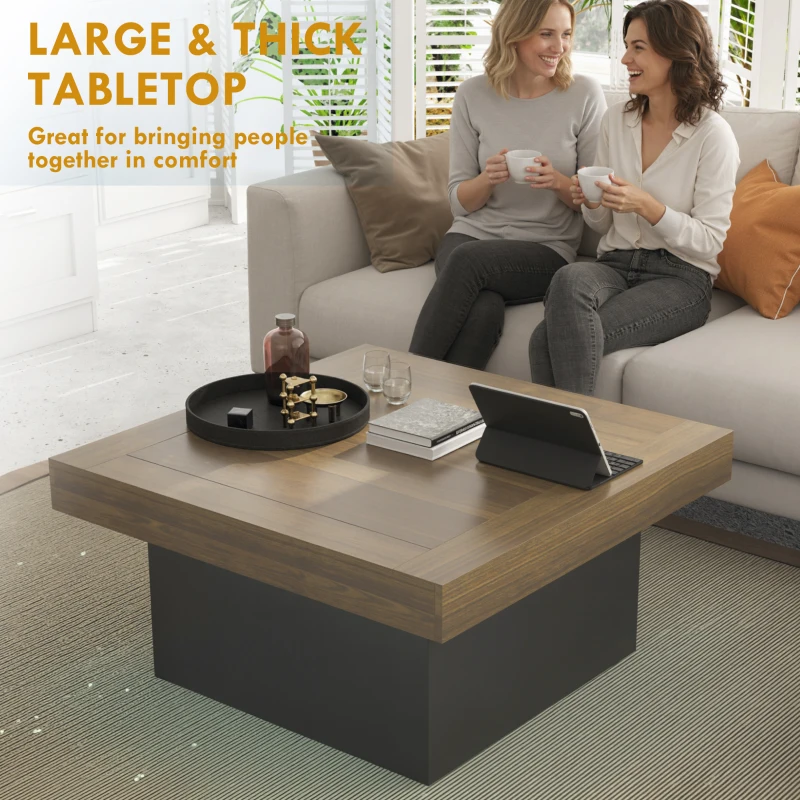 HOMCOM Square Coffee Table with 16-Colour LED Lights, 35-inch Modern Center Table for Living Room, Walnut