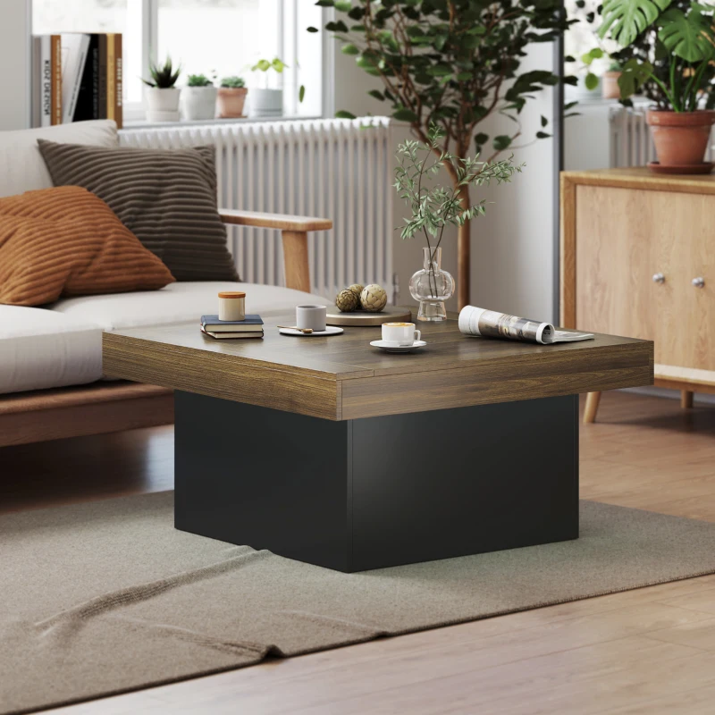 HOMCOM Square Coffee Table with 16-Colour LED Lights, 35-inch Modern Center Table for Living Room, Walnut