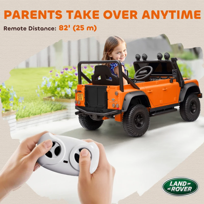 Qaba Land Rover Licensed Electric Car for Kids with Remote Control, Dual Motors, Spring Suspension, LED Lights, Orange