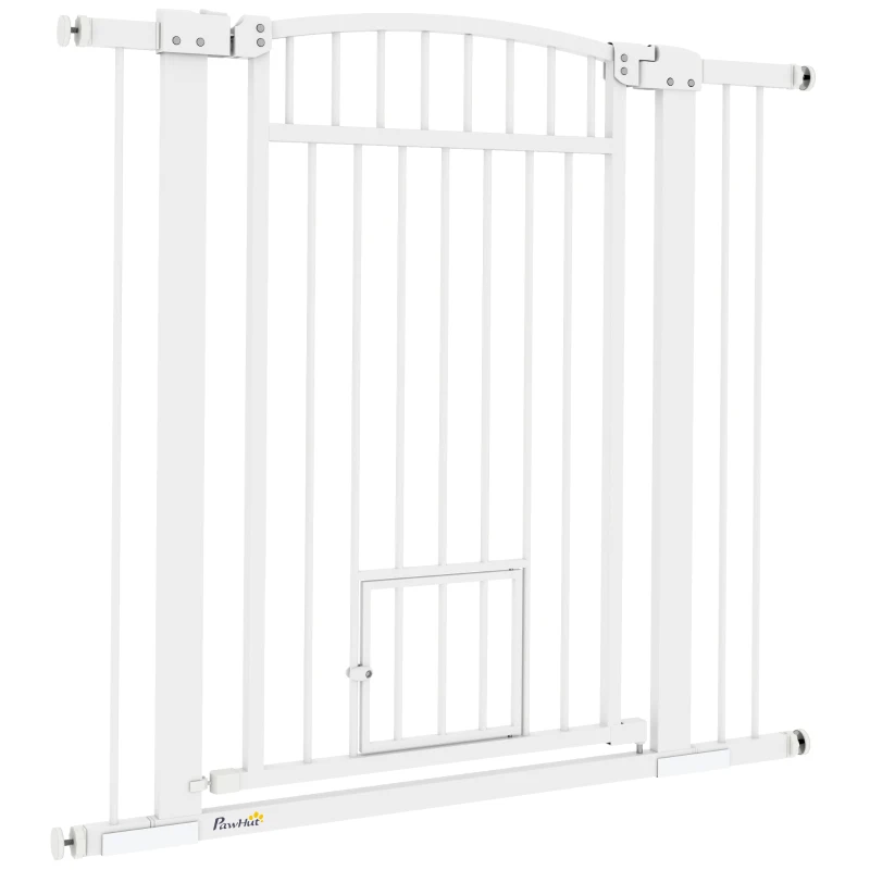 PawHut 30"-41" Extra Wide Pet Gate with Small Door, 37" H Dog Gate with 3-Inch and 5.5-Inch Extension Kit