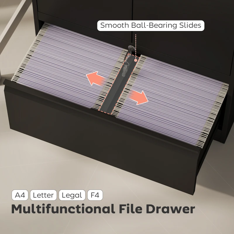 HOMCOM Lateral Filing Cabinet, Metal Storage Cabinet, Garage Cabinet with Double Locks, Adjustable Shelf and File Drawer, Black
