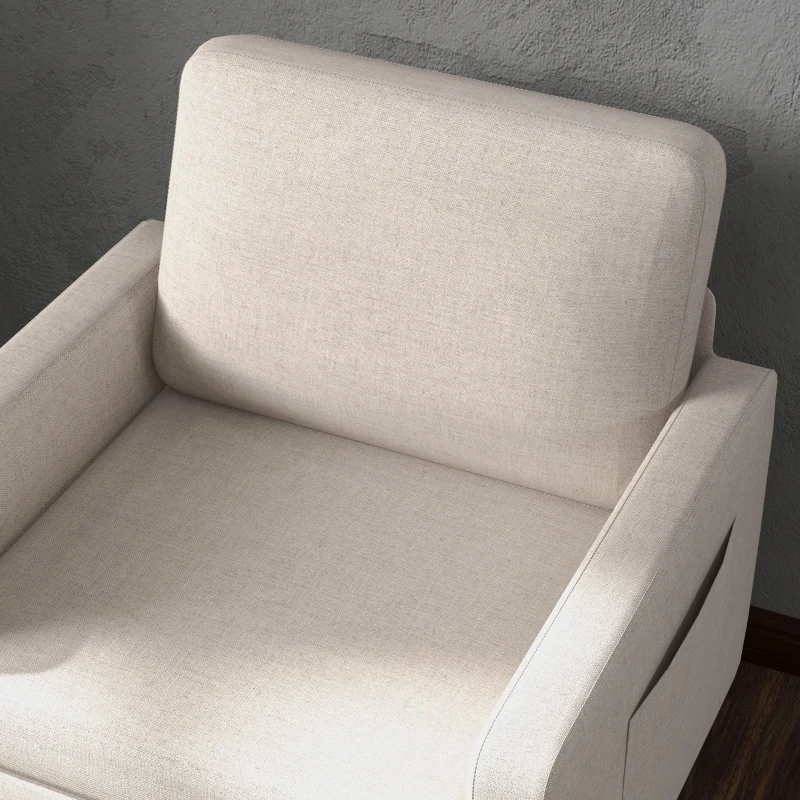 HOMCOM Armchair, Fabric Accent Chair, Modern Living Room Chair with Metal Legs, 2 Side Pockets for Bedroom, Cream