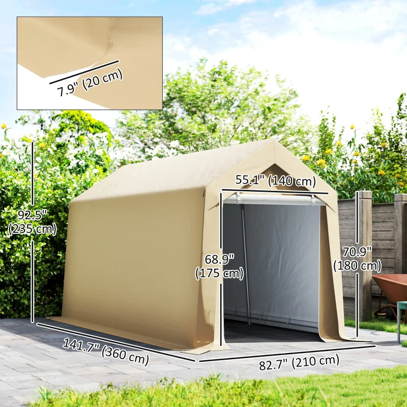 Outsunny 7' x 12' Outdoor Storage Shed Portable Garage with Roll-up Door for Motorcycle, Bike, Garden Tools, Beige