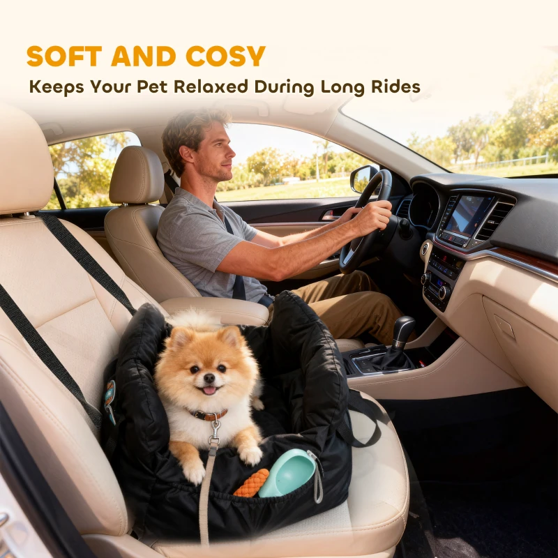 PawHut Dog Car Seat for Small Pets, Dog Booster Car Seat with Cushion and Storage Pockets, Machine Washable, Black