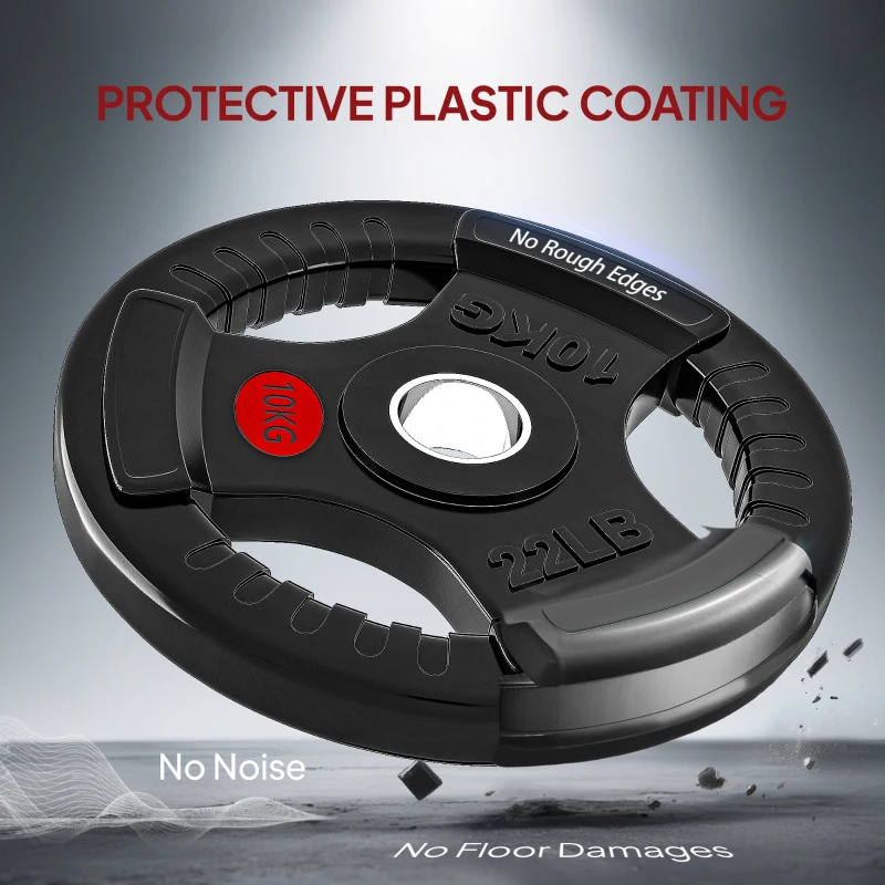 Soozier Weight Plates Set, 2-Inch Barbell Weights Set w/Tri-Grips for Weightlifting and Strength Training, 2 x 11lbs, 2 x 22lbs