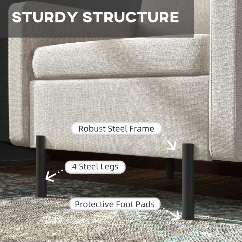 HOMCOM Armchair, Fabric Accent Chair, Modern Living Room Chair with Metal Legs, 2 Side Pockets for Bedroom, Cream