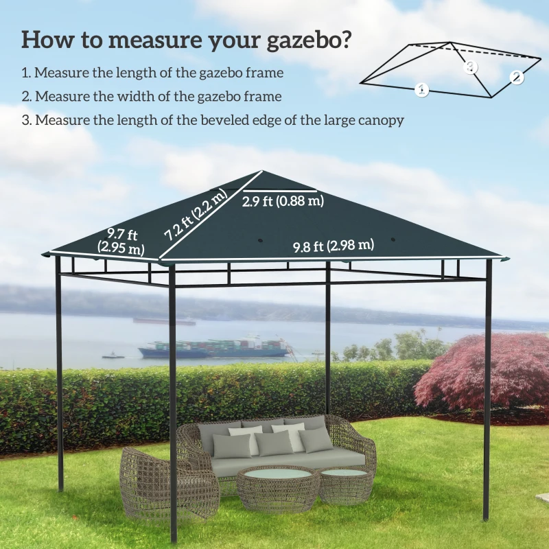 Outsunny 10' x 10' Square Gazebo Canopy Replacement UV Protected Top Cover Sun Shade Grey