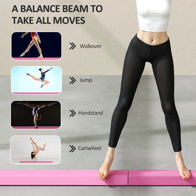 Soozier 7.7ft Folding Balance Beam, Gymnastics Equipment with Anti-Slip Bottom for Kids Home Training, Red