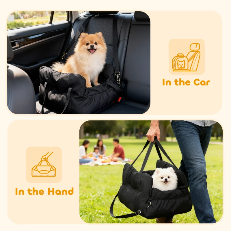 PawHut Dog Car Seat for Small Pets, Dog Booster Car Seat with Cushion and Storage Pockets, Machine Washable, Black