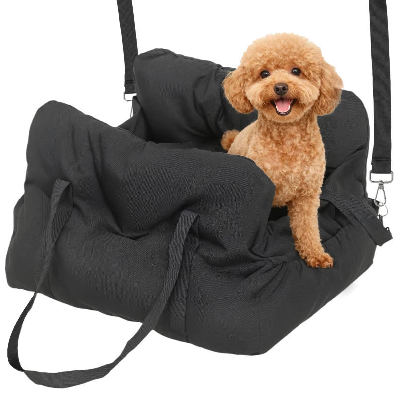 PawHut Dog Car Seat for Small Pets, Dog Booster Car Seat with Cushion and Storage Pockets, Machine Washable, Black
