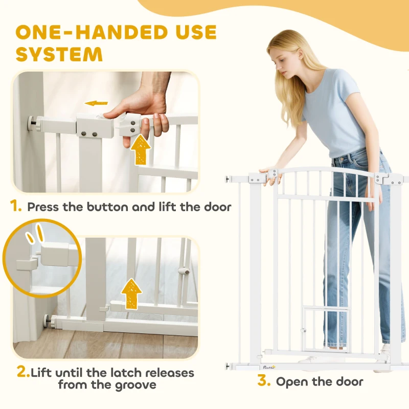 PawHut 30"-41" Extra Wide Pet Gate with Small Door, 37" H Dog Gate with 3-Inch and 5.5-Inch Extension Kit