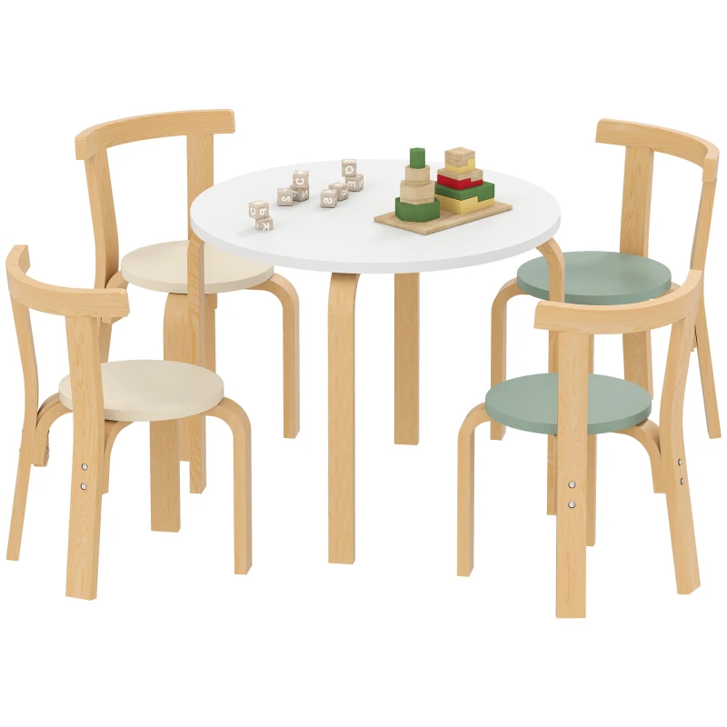 Qaba Wooden Kids Table and Chairs Set, 5 Piece Wooden Toddler Table and Chairs Set for Ages 3-8 Years, Green