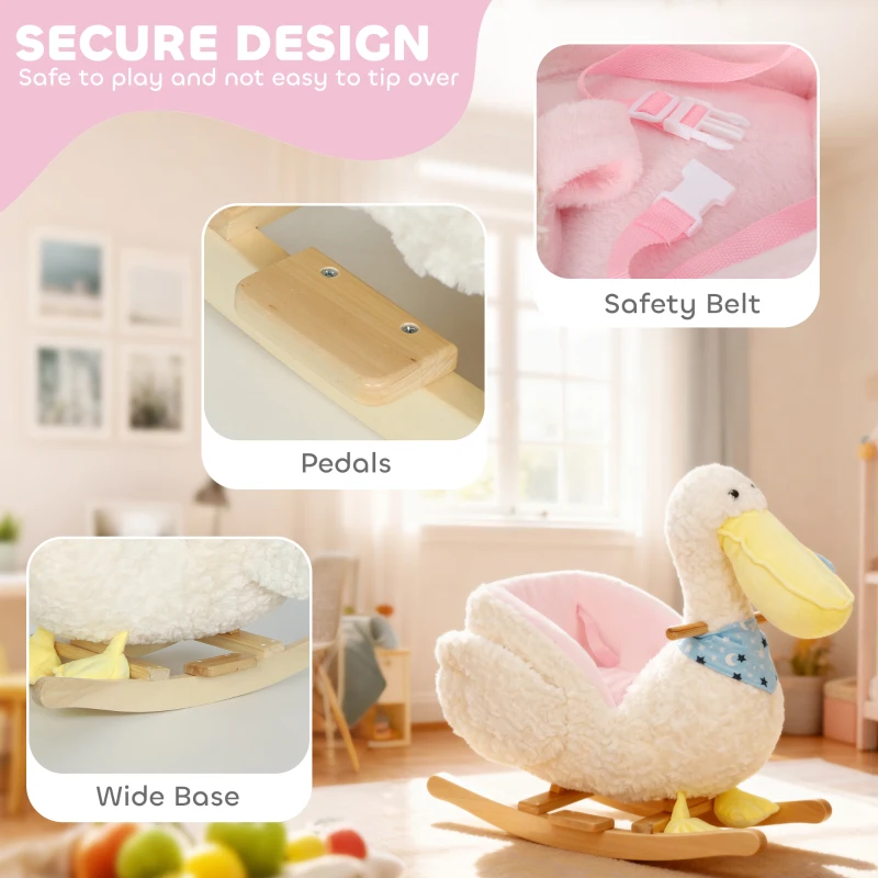 Qaba Baby Rocking Horse, Kids Ride on Pelican Rocking Horse for Toddlers 18–36 Months with Realistic Sound, White