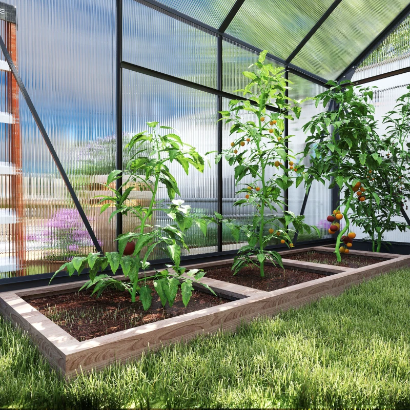 Outsunny Greenhouse Garden, Green House, Outdoor Greenhouse Kit, PC Board with Sliding Door, 6.2' x 8.3' x 6.6', Grey