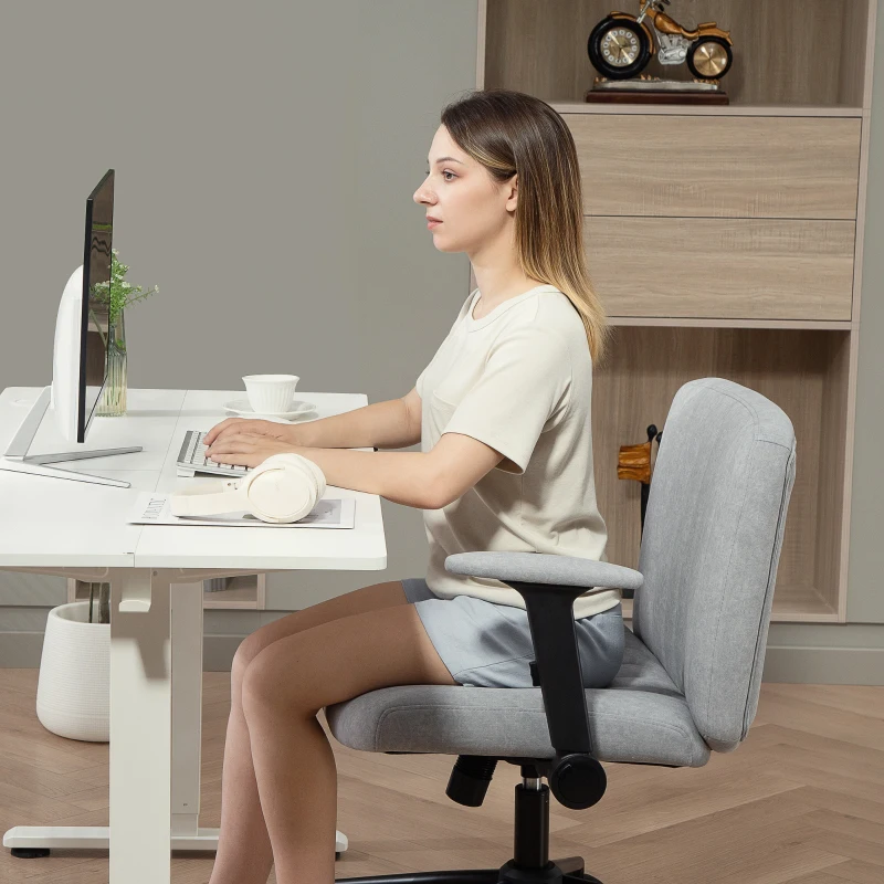 HOMCOM Criss Cross Chair with Flip-up Armrests, Wheels, Wide Office Chair with Adjustable Height, Tilting for Home, Grey