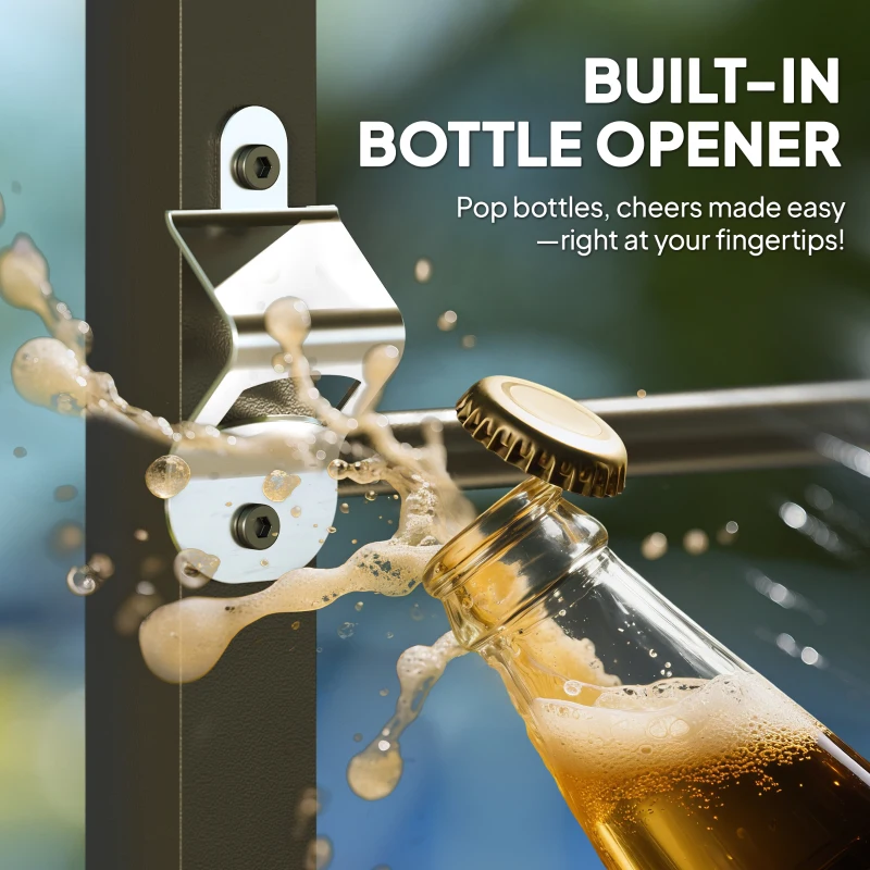 Outsunny Outdoor Bar Table, Bar Height Patio Bar Table w/ Built-In Bottle Opener, Plastic Top with Wood Grain, 47.25" x 15" x 39"