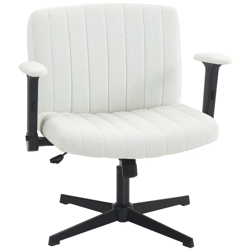HOMCOM Criss Cross Chair with Flip-up Armrests, Wide Office Chair with Adjustable Height, Tilting, No Wheels, Beige