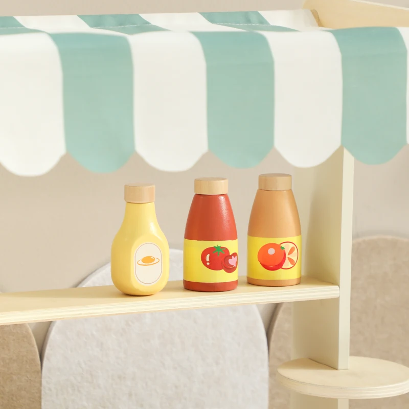 Qaba Kids Grocery Store Playset, Supermarket Toy Set with Cash Register, Chalkboard and Toy Food for Toddler Boys Girls 3+