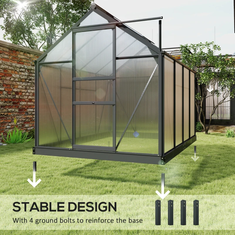 Outsunny Greenhouse Garden, Green House, Outdoor Greenhouse Kit, PC Board with Sliding Door, 6.2' x 8.3' x 6.6', Grey