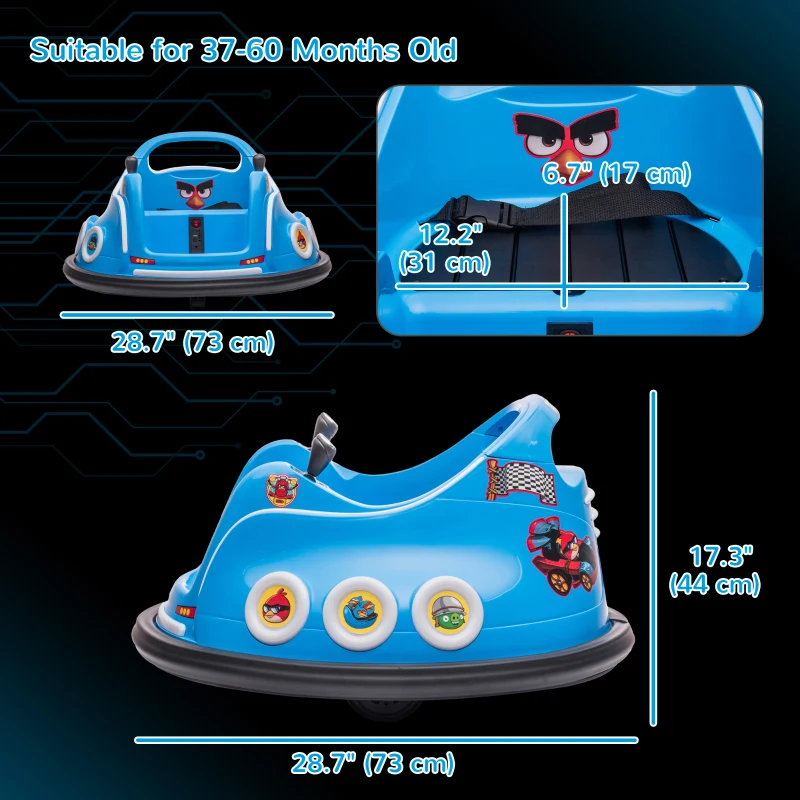 Qaba Angry Bird Licensed Electric Ride on Car, 12V Bumper Car for Kids w/ Dual Joysticks, 360 Degree Spin, Blue