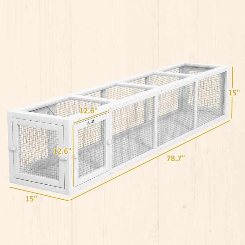 PawHut Wooden Cat Run with Weather Protection, Connecting Inside and Outside, 79"L x 15"W x 15"H, White