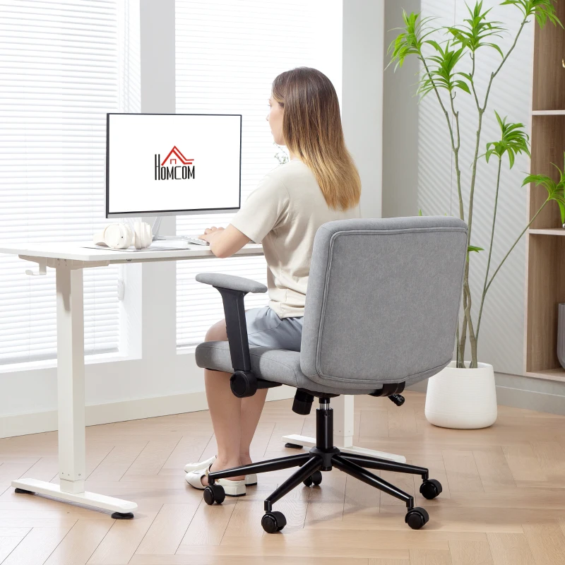 HOMCOM Criss Cross Chair with Flip-up Armrests, Wheels, Wide Office Chair with Adjustable Height, Tilting for Home, Grey