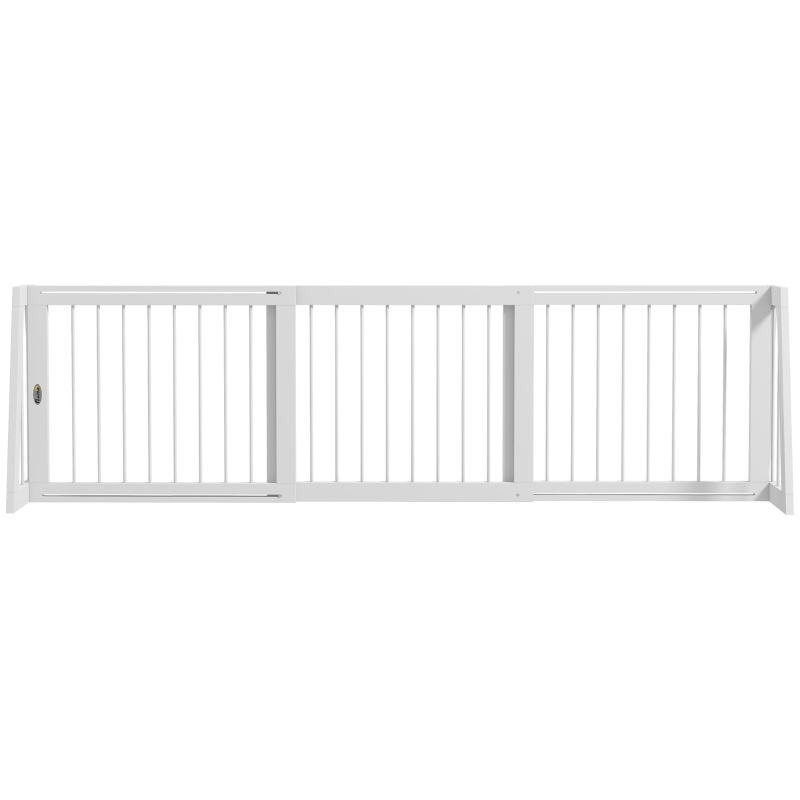 PawHut 28"-75" Freestanding Wooden Pet Gate with Support Feet & Non-Slip Mats for Indoor, Stairway, Doorway, White