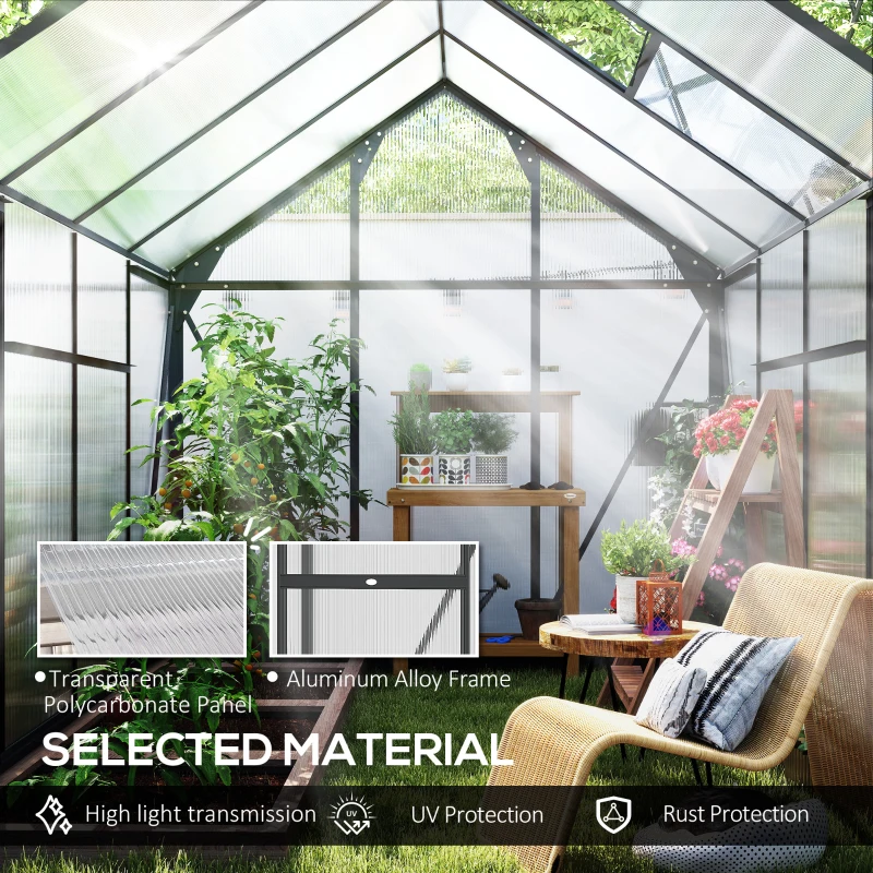 Outsunny Greenhouse Garden, Green House, Outdoor Greenhouse Kit, PC Board with Sliding Door, 6.2' x 8.3' x 6.6', Grey