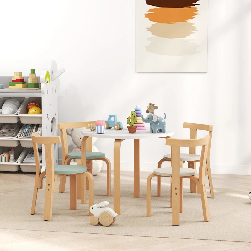 Qaba Wooden Kids Table and Chairs Set, 5 Piece Wooden Toddler Table and Chairs Set for Ages 3-8 Years, Green