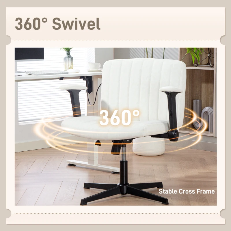 HOMCOM Criss Cross Chair with Flip-up Armrests, Wide Office Chair with Adjustable Height, Tilting, No Wheels, Beige