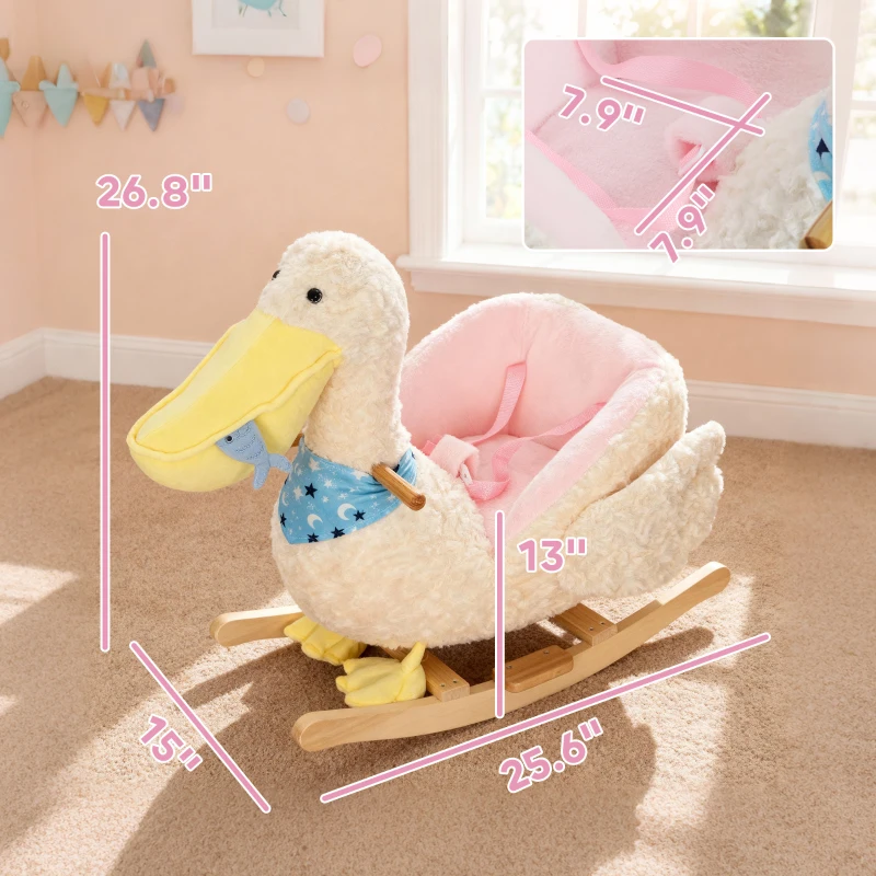 Qaba Baby Rocking Horse, Kids Ride on Pelican Rocking Horse for Toddlers 18–36 Months with Realistic Sound, White