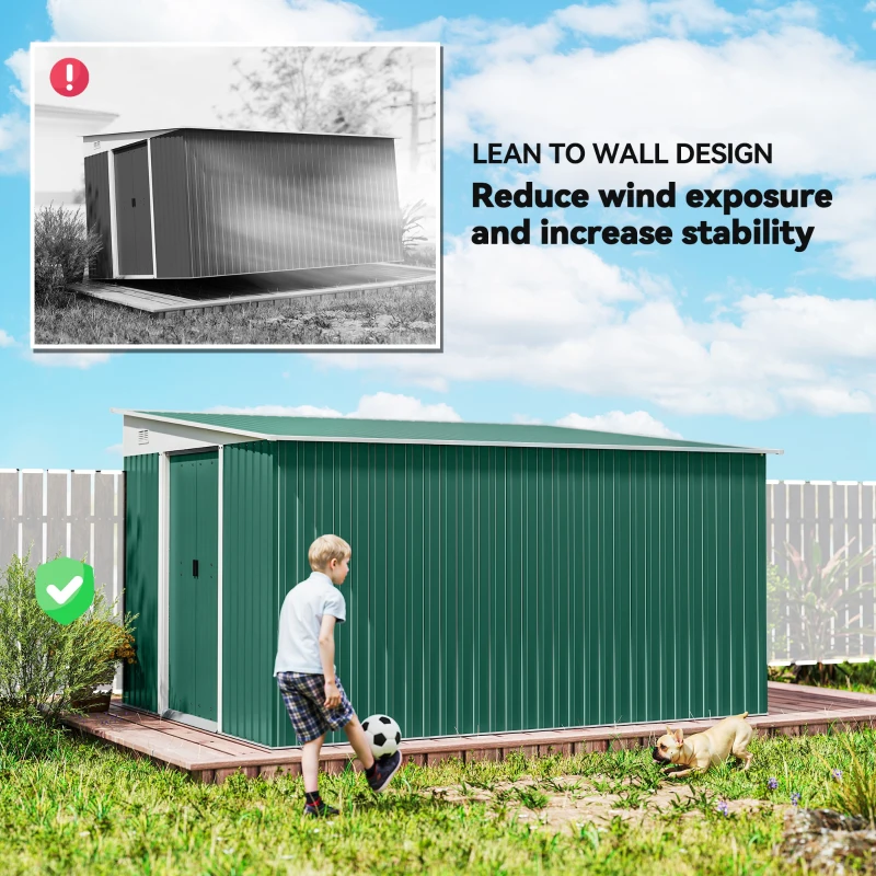 Outsunny 11' x 9' Steel Garden Storage Shed, Outdoor Metal Tool House with Double Sliding Doors & 2 Air Vents, Green